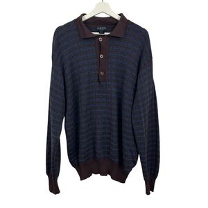 Vintage Gene Meyer Men’s Merino Wool Long Sleeve Plaid Striped Shirt Size XL